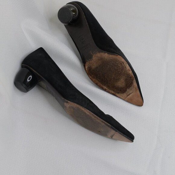 Stuart Weitzman Black Suede Pointed Toe Sculptural Heels Sz 6.5 - Picture 8 of 10